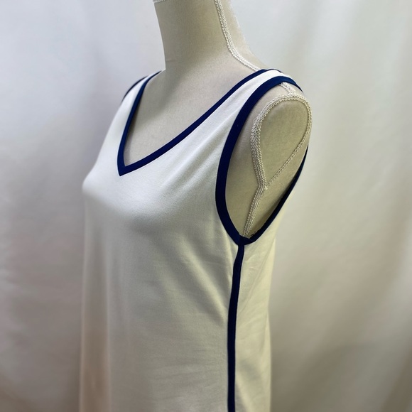 Bloomingdale’s Sutton Studio White V Neck Tennis Dress Blue - Picture 4 of 7